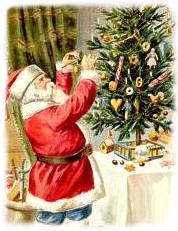 Historic Santa Clause decorating a Christmas Tree